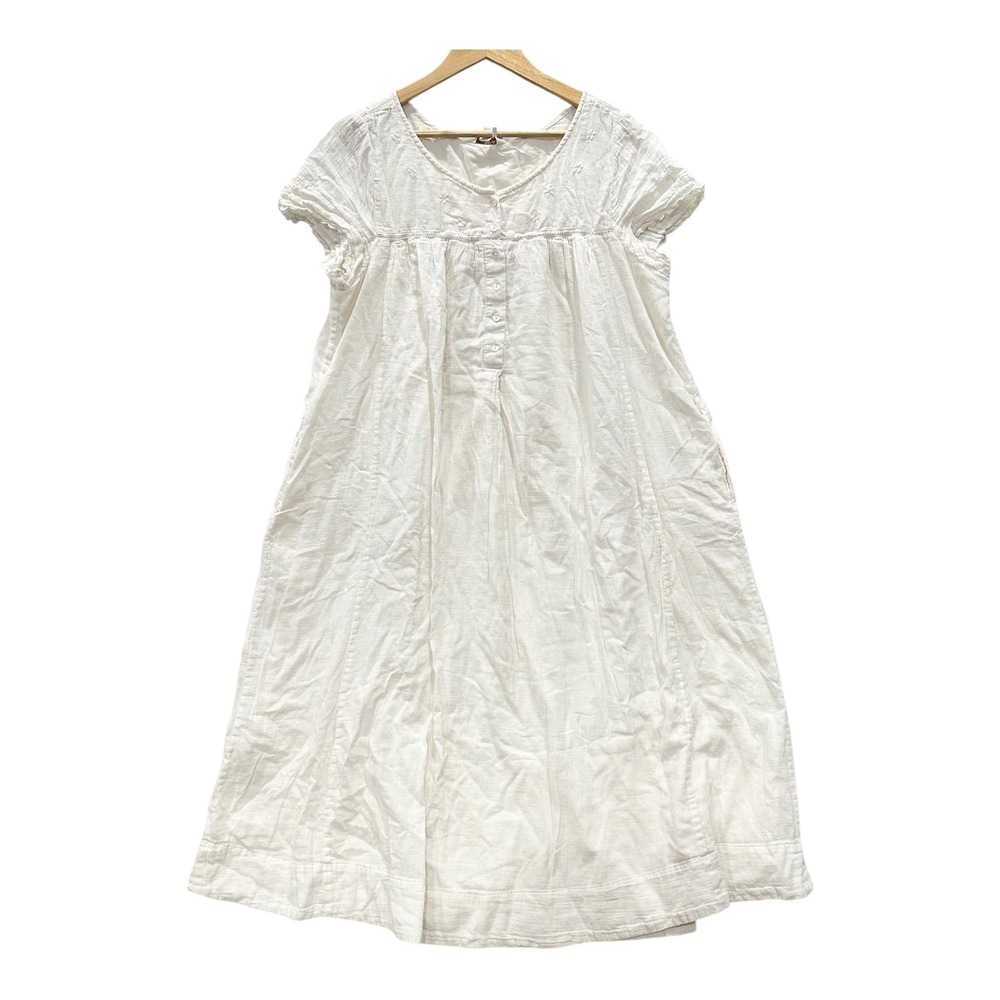 April Cornell Womens L White Cotton Embroidered Midi Dress Cottagecore Prairie - Picture 1 of 8